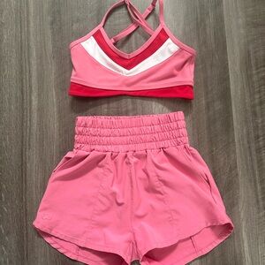 Jo and Jax Pink Athletic Crop Top and High-Waist Shorts Set